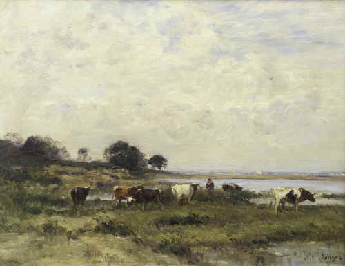 Louis Aim&eacute; Japy 1840 - 1916"Koeien in een landschap"